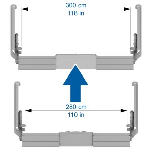 Increased drive through width (track) to 300 cm
